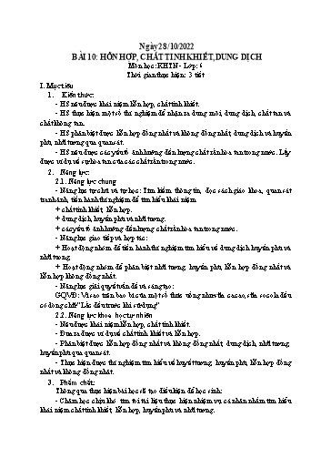 Kế hoạch bài dạy Khoa học tự nhiên 6 - Bài 10: Hỗn hợp, chất tinh khiết, dung dịch - Năm học 2022-2023 - Trường THCS Trần Kim Xuyến