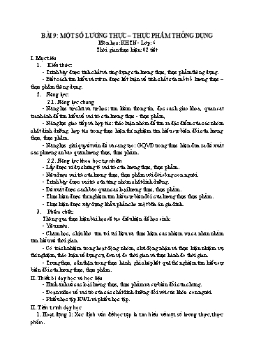 Kế hoạch bài dạy Khoa học tự nhiên 6 - Bài 9: Một số lương thực-thực phẩm thông dụng (2T) - Năm học 2022-2023 - Trường THCS Trần Kim Xuyến