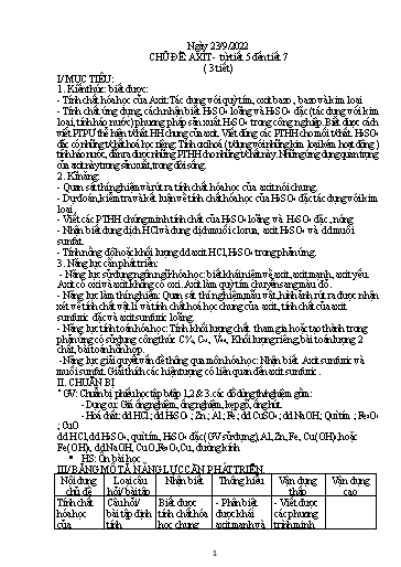 Kế hoạch bài dạy Khoa học tự nhiên 6 - Chủ đề: Axit (3T) - Năm học 2022-2023 - Trường THCS Trần Kim Xuyến