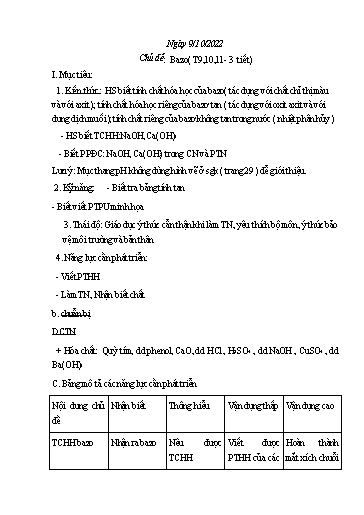 Kế hoạch bài dạy Khoa học tự nhiên 6 - Chủ đề: Bazo (3T) - Năm học 2022-2023 - Trường THCS Trần Kim Xuyến
