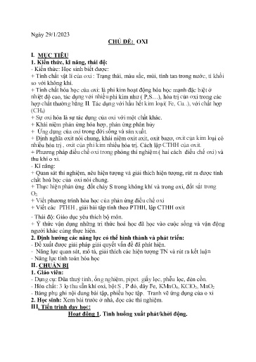 Kế hoạch bài dạy Khoa học tự nhiên 6 - Chủ đề: Oxi - Năm học 2022-2023 - Trường THCS Trần Kim Xuyến
