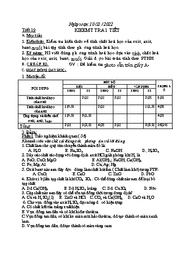 Kế hoạch bài dạy Khoa học tự nhiên 6 - Tiết 19: Kiểm tra 1 tiết - Năm học 2022-2023 - Trường THCS Trần Kim Xuyến