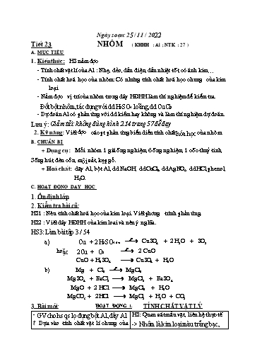 Kế hoạch bài dạy Khoa học tự nhiên 6 - Tiết 23+24 - Năm học 2022-2023 - Trường THCS Trần Kim Xuyến