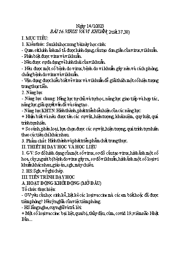 Kế hoạch bài dạy Khoa học tự nhiên 6 - Tiết 37+38, Bài 16: Virus và vi khuẩn - Năm học 2022-2023 - Trường THCS Trần Kim Xuyến