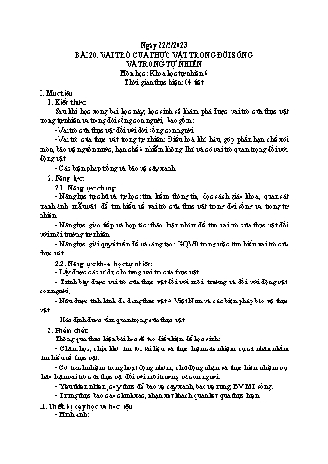 Kế hoạch bài dạy Khoa học tự nhiên 6 - Tuần 24 - Năm học 2022-2023 - Trường THCS Trần Kim Xuyến