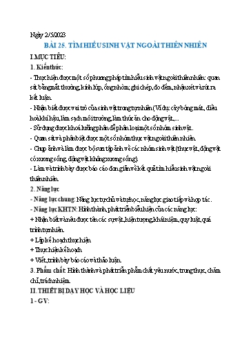 Kế hoạch bài dạy Khoa học tự nhiên 6 - Tuần 33 - Năm học 2022-2023 - Trường THCS Trần Kim Xuyến