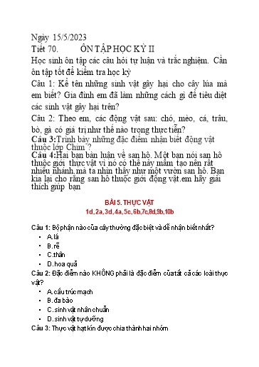 Kế hoạch bài dạy Khoa học tự nhiên 6 - Tuần 36 - Năm học 2022-2023 - Trường THCS Trần Kim Xuyến