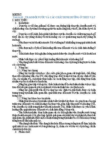 Kế hoạch bài dạy Khoa học tự nhiên 7 - Tiết 54: Trao đổi nước và các chất dinh dưỡng ở thực vật - Năm học 2022-2023 - Trường THCS Trần Kim Xuyến