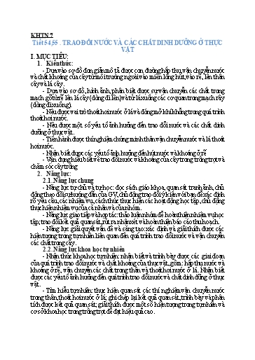 Kế hoạch bài dạy Khoa học tự nhiên 7 - Tiết 54+55: Trao đổi nước và các chất dinh dưỡng ở thực vật - Năm học 2022-2023 - Trường THCS Trần Kim Xuyến