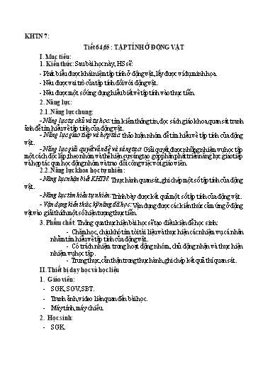 Kế hoạch bài dạy Khoa học tự nhiên 7 - Tuần 33, Tiết 64+65: Tập tính ở động vật - Năm học 2022-2023 - Trường THCS Trần Kim Xuyến