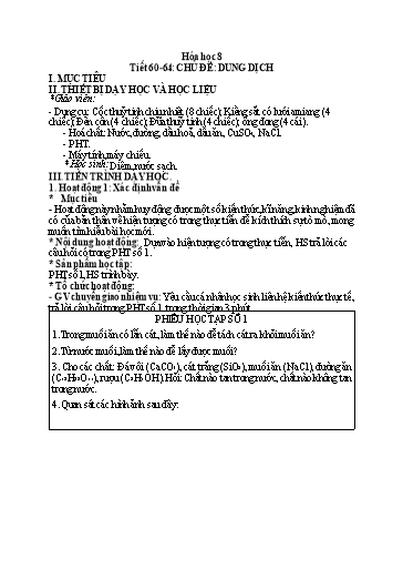Kế hoạch bài dạy Khoa học tự nhiên 8 - Tuần 31, Tiết 60-64: Chủ đề: Dung dịch - Năm học 2022-2023 - Trường THCS Trần Kim Xuyến