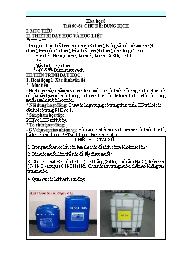 Kế hoạch bài dạy Khoa học tự nhiên 8 - Tuần 33, Tiết 60-64: Chủ đề: Dung dịch - Năm học 2022-2023 - Trường THCS Trần Kim Xuyến