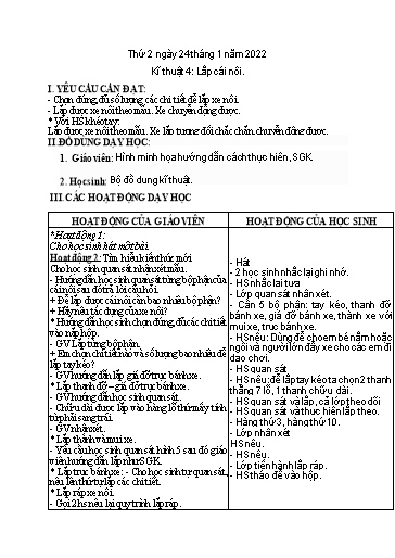 Kế hoạch bài dạy Kĩ thuật 4+ 5 - Tuần 20 - Năm học 2022-2023 - Nguyễn Thị Kim Anh