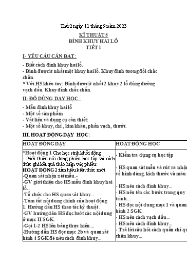 Kế hoạch bài dạy Kĩ thuật 4+5 - Tuần 1 - Năm học 2023-2024 - Nguyễn Thị Kim Anh