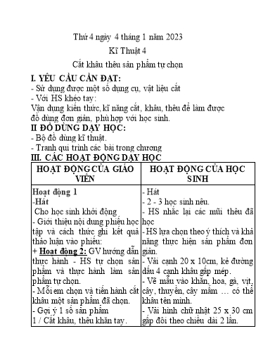 Kế hoạch bài dạy Kĩ thuật 4+5 - Tuần 17 - Năm học 2022-2023 - Nguyễn Thị Kim Anh