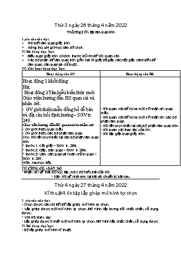 Kế hoạch bài dạy Kĩ thuật Khối Tiểu học - Tuần 32 - Năm học 2021-2022 - Nguyễn Thị Kim Anh