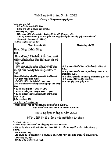 Kế hoạch bài dạy Kĩ thuật + Mĩ thuật Tiểu học - Tuần 34 - Năm học 2021-2022 - Nguyễn Thị Kim Anh