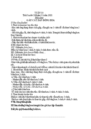 Kế hoạch bài dạy Kĩ thuật Tiểu học - Tuần 10 - Năm học 2021-2022 - Nguyễn Thị Kim Anh
