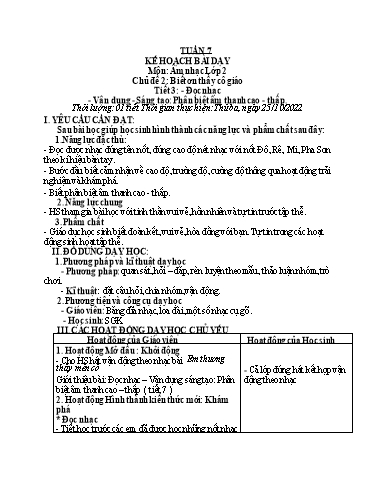 Kế hoạch bài dạy môn Âm nhạc Lớp 1-5 - Tuần 7 - Năm học 2022-2022 - Cao Thị Liễu