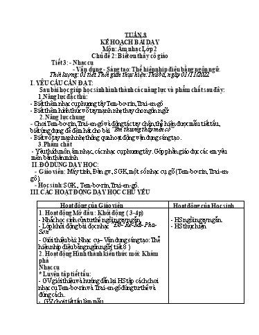 Kế hoạch bài dạy môn Âm nhạc Lớp 1-5 - Tuần 8 - Năm học 2022-2023 - Cao Thị Liễu
