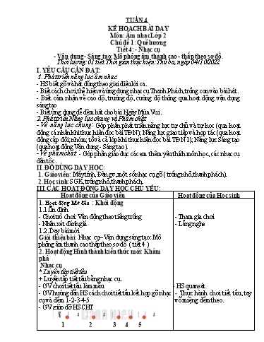 Kế hoạch bài dạy môn Âm nhạc Lớp 2+3 - Tuần 4, Chủ đề 1+2 - Năm học 2021-2022 - Cao Thị Liễu