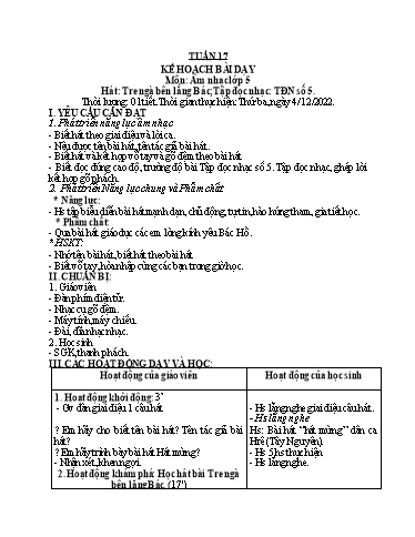 Kế hoạch bài dạy môn Âm nhạc Tiểu học - Tuần 17 - Năm học 2022-2023 - Cao Thị Liễu