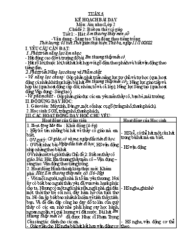 Kế hoạch bài dạy môn Âm nhạc Tiểu học - Tuần 5 - Năm học 2022-2023 - Cao Thị Liễu