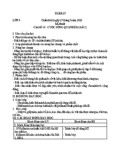 Kế hoạch bài dạy môn Mĩ thuật Lớp 1-5 - Tuần 27 - Năm học 2022-2023 - Trần Thị Tố Hoa