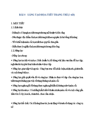Kế hoạch bài dạy môn Nghệ thuật (Mỹ thuật) 6 - Bài 5: Sáng tạo họa tiết trang trí (2T) - Hoàng Thị Hằng