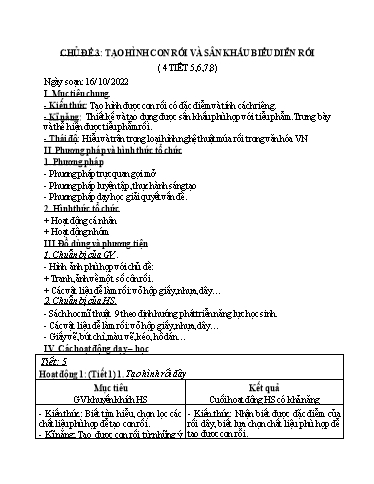 Kế hoạch bài dạy môn Nghệ thuật (Mỹ thuật) 6 - Chủ đề 3: Tạo hình con rối và sân khấu biểu diễn rối - Năm học 2022-2023 - Hoàng Thị Hằng
