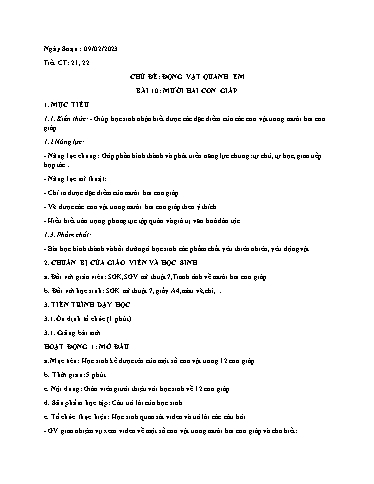 Kế hoạch bài dạy môn Nghệ thuật ( Mỹ thuật) 7 - Bài 10: Mười hai con giáp - Năm học 2022-2023 - Hoàng Thị Hằng