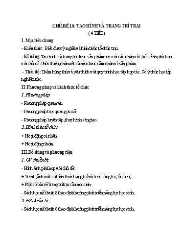 Kế hoạch bài dạy môn Nghệ thuật (Mỹ thuật) 8 - Chủ đề 10: Tạo hình và trang tria trại - Trường THCS Trần Kim Xuyến