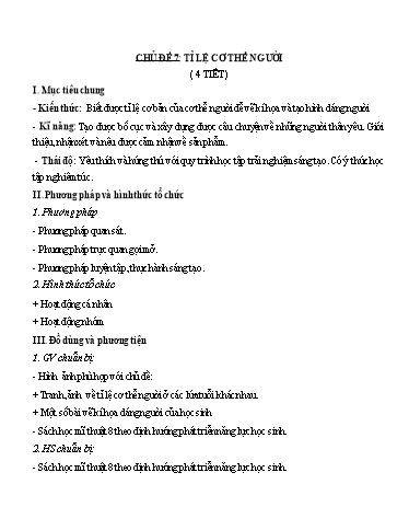 Kế hoạch bài dạy môn Nghệ thuật (Mỹ thuật) 8 - Chủ đề 7: Tỉ lệ cơ thể người (4T) - Năm học 2022-2023 - Hoàng Thị Hằng