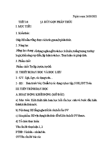 Kế hoạch bài dạy môn THCS - Năm học 2021-2022 - Trường THCS Trần Kim Xuyến