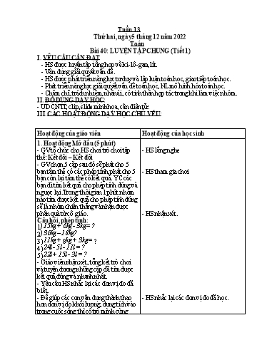Kế hoạch bài dạy môn Tiếng Việt + Toán Lớp 2 - Tuần 13 - Năm học 2022-2023 - Đinh Thị Thể