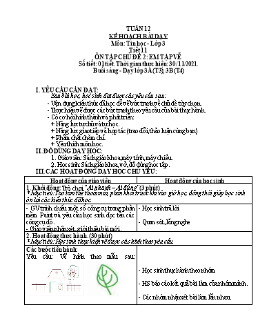 Kế hoạch bài dạy môn Tin học Lớp 3-5 - Tuần 12 - Năm học 2021-2022 - Võ Công Nguyên