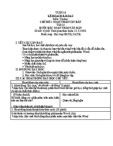 Kế hoạch bài dạy môn Tin học Lớp 3-5 - Tuần 15 - Năm học 2021-2022 - Võ Công Nguyên