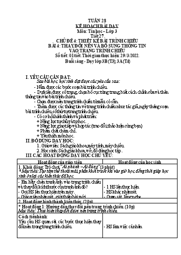 Kế hoạch bài dạy môn Tin học Lớp 3-5 - Tuần 20 - Năm học 2021-2022 - Võ Công Nguyên