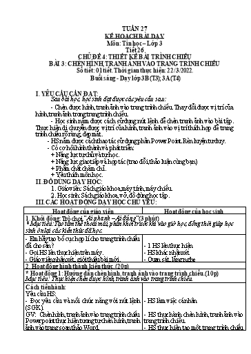 Kế hoạch bài dạy môn Tin học Lớp 3-5 - Tuần 27 - Năm học 2021-2022 - Võ Công Nguyên