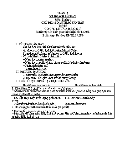 Kế hoạch bài dạy môn Tin học Lớp 3+4 - Tuần 16 - Năm học 2021-2022 - Võ Công Nguyên