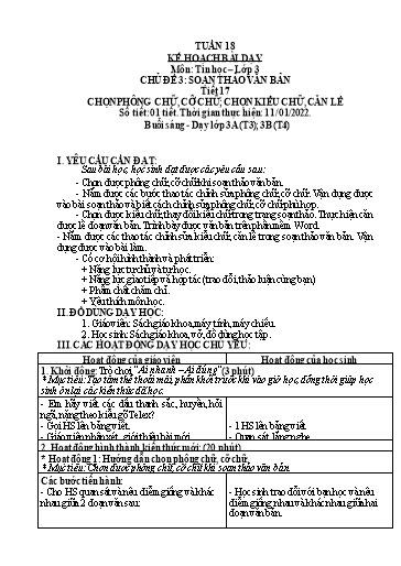 Kế hoạch bài dạy môn Tin học Lớp 3+4 - Tuần 18 - Năm học 2021-2022 - Võ Công Nguyên