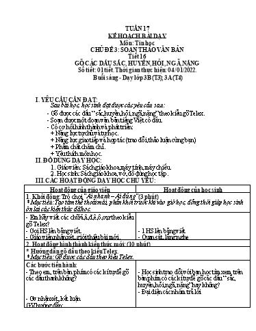 Kế hoạch bài dạy môn Tin học Lớp 3+5 - Tuần 17 - Năm học 2021-2022 - Võ Công Nguyên