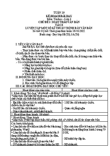 Kế hoạch bài dạy môn Tin học Lớp 3+5 - Tuần 19 - Năm học 2021-2022 - Võ Công Nguyên