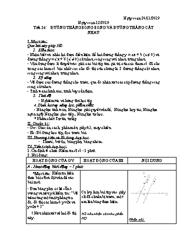 Kế hoạch bài dạy môn Toán 9 - Tiết 24: Đường thẳng song song và đường thẳng cắt nhau - Năm học 2019-2020 - Trường THCS Trần Kim Xuyến