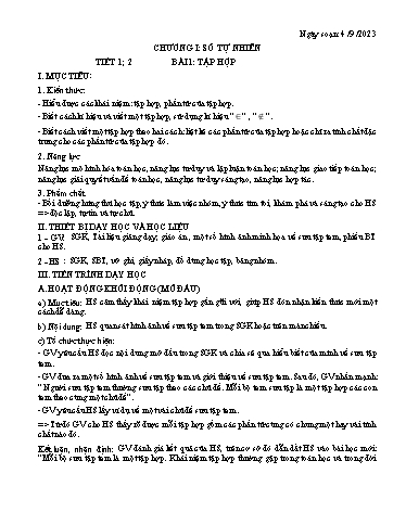 Kế hoạch bài dạy môn Toán Lớp 6+9 - Tuần 1 - Năm học 2023-2024 - Trường THCS Trần Kim Xuyến
