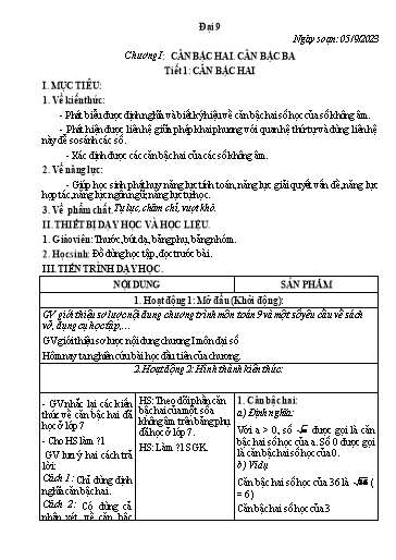 Kế hoạch bài dạy môn Toán Lớp 8+9 - Tuần 1 - Năm học 2023-2024 - Trường THCS Trần Kim Xuyến