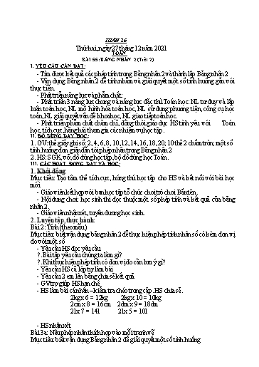 Kế hoạch bài dạy môn Toán + Tiếng Việt Lớp 2 - Tuần 16 - Năm học 2021-2022 - Đinh Thị Thể