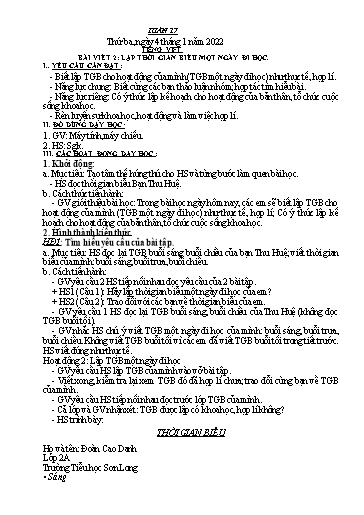 Kế hoạch bài dạy môn Toán + Tiếng Việt Lớp 2 - Tuần 17 - Năm học 2021-2022 - Đinh Thị Thể