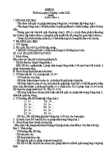 Kế hoạch bài dạy môn Toán + Tiếng Việt Lớp 2 - Tuần 18 - Năm học 2021-2022 - Đinh Thị Thể