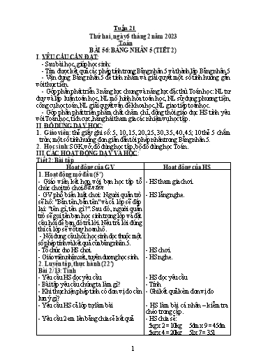 Kế hoạch bài dạy môn Toán + Tiếng Việt Lớp 2 - Tuần 21 - Năm học 2022-2023 - Đinh Thị Thể